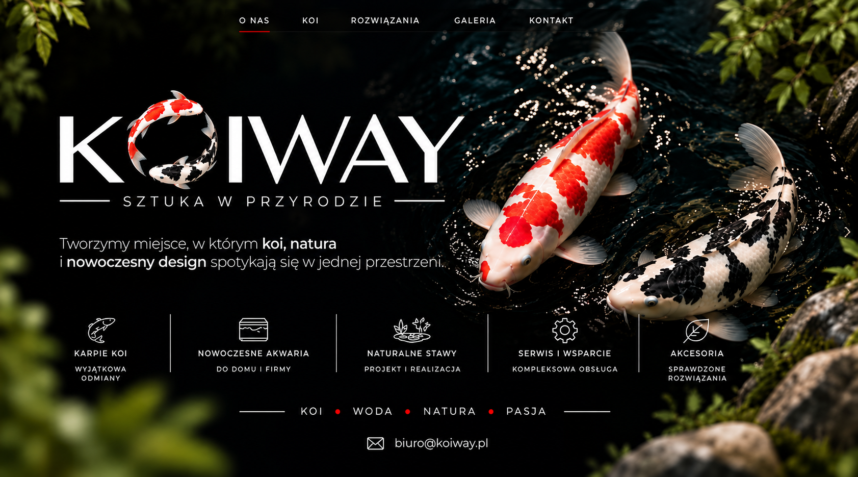 KOIWAY — Sztuka w przyrodzie. Karpie koi, nowoczesne akwaria, naturalne stawy, serwis i akcesoria. Kontakt: biuro@koiway.pl